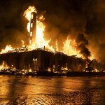 Fire burning building from rioters meme