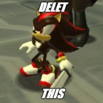 Delet This | DELET; THIS | image tagged in shadow the hedgehog with a knife | made w/ Imgflip meme maker
