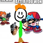 pico befor and after you won | PICO AFTER YOU WON; PICO BEFORE YOU WON: | image tagged in stick figure | made w/ Imgflip meme maker