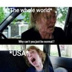 Pls | MEANWHILE IN NEW YEAR 2021: *The whole world* *USA* | image tagged in why cant you just be normal | made w/ Imgflip meme maker