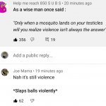 "Violence isn't always the answer" meme