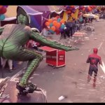 Spiderman chased by Green Goblin back view