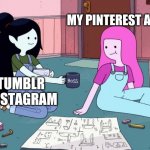 marceline and bubblegum | MY PINTEREST AND VSCO; MY TUMBLR AND INSTAGRAM | image tagged in marceline and bubblegum,memes,tumblr,vsco,pinterest,instagram | made w/ Imgflip meme maker