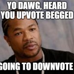 random filler | YO DAWG, HEARD YOU UPVOTE BEGGED; I'M GOING TO DOWNVOTE YOU | image tagged in memes,serious xzibit | made w/ Imgflip meme maker