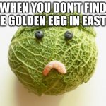 Easter Hunting Be Like | WHEN YOU DON'T FIND THE GOLDEN EGG IN EASTER | image tagged in sad cabbage | made w/ Imgflip meme maker