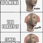Kalm panik PANIK | YOU THINK OF A MEME; YOU FORGET IT; IT WAS A GOOD MEME | image tagged in kalm panik panik | made w/ Imgflip meme maker