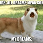 Porgy | MY FRIENDS: ALL DREAMS MEAN SOMETHING. MY DREAMS: | image tagged in porgy | made w/ Imgflip meme maker