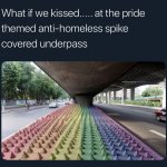 Pride themed anti-homeless spike covered underpass