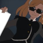 Anime girl with sunglasses and blank paper