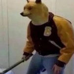 dog with hockey stick