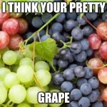 grape pun | I THINK YOUR PRETTY; GRAPE | image tagged in grapes | made w/ Imgflip meme maker