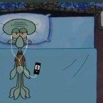 SpongeBob Squidward listening to music in bed