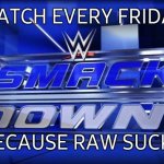 WWE | WATCH EVERY FRIDAY; BECAUSE RAW SUCKS | image tagged in wwe,raw,sucks,smackdown,friday,fox | made w/ Imgflip meme maker