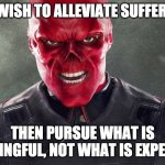 Jordan Peterson Red Skull | YOU WISH TO ALLEVIATE SUFFERING? THEN PURSUE WHAT IS MEANINGFUL, NOT WHAT IS EXPEDIENT | image tagged in red skull | made w/ Imgflip meme maker