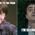 Harry potter before and after | DADDY, TAKE ME TO THE PARK; I'M SEEING TV | image tagged in harry potter before and after | made w/ Imgflip meme maker