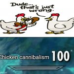 Eating fried chicken time | Chicken cannibalism | image tagged in skyrim skill meme,funny,memes,hold up,cannibalism,chicken | made w/ Imgflip meme maker