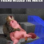 ... | MINECRAFT POV: YOUR FRIEND MISSED THE WATER | image tagged in dead minecraft cat meme,rip | made w/ Imgflip meme maker