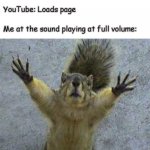This keeps happening to me T-T | YouTube: Lags on my computer; Me: Goes to a different tab to wait; YouTube: Loads page; Me at the sound playing at full volume: | image tagged in terrified squirrel | made w/ Imgflip meme maker