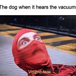 Tobey Maguire Spider-Man visible fear | The dog when it hears the vacuum: | image tagged in tobey maguire spider-man visible fear,dog,dogs,visible fear | made w/ Imgflip meme maker