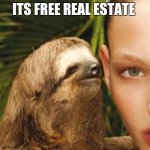 Slooth | ITS FREE REAL ESTATE | image tagged in memes,whisper sloth | made w/ Imgflip meme maker
