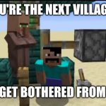 Next villager bothered from Steve | YOU'RE THE NEXT VILLAGER; TO GET BOTHERED FROM ME | image tagged in steve bothering the villager | made w/ Imgflip meme maker