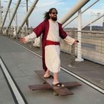 white Jesus on a skateboard