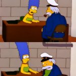 Marge gives the sea captain bad news | image tagged in sad sea captain,marge simpson,simpsons,bad news,sad | made w/ Imgflip meme maker