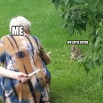 grandma hiding knife rabbit | ME; MY LITTLE SISTER | image tagged in grandma hiding knife rabbit | made w/ Imgflip meme maker