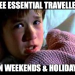 I see essential travellers on weekends & holidays | I SEE ESSENTIAL TRAVELLERS ON WEEKENDS & HOLIDAYS | image tagged in i see dead people | made w/ Imgflip meme maker