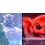 Baby Yoda meditating and angry meme