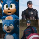 sonic and cap | image tagged in 4 panel blank 1 1,captain america,marvel,sonic the hedgehog | made w/ Imgflip meme maker