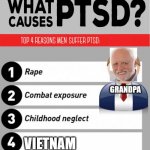 the war | GRANDPA; VIETNAM | image tagged in what causes ptsd | made w/ Imgflip meme maker