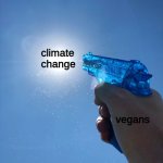 Water Gun | climate
change; vegans | image tagged in water gun | made w/ Imgflip meme maker