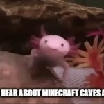 Happy Axolotl | WHEN YOU HEAR ABOUT MINECRAFT CAVES AND CLIFFS | image tagged in cute animals | made w/ Imgflip video-to-gif maker