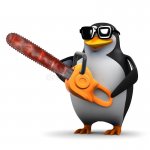penguin with a chainsaw