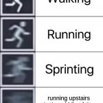 Walking, Running, Sprinting | running upstairs in the middle of the night after getting water | image tagged in walking running sprinting | made w/ Imgflip meme maker