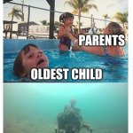 Kid drowning | YOUNGEST CHILD; PARENTS; OLDEST CHILD; MIDDLE CHILD | image tagged in kid drowning | made w/ Imgflip meme maker