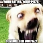 pizza story | YOUR EATING YOUR PIZZA SOMEONE ROB YOU PIZZA | image tagged in dog screamer lol boi | made w/ Imgflip meme maker