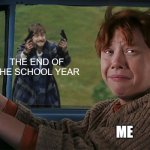 Harry with guns, scared Ron | THE END OF THE SCHOOL YEAR; ME | image tagged in harry with guns scared ron | made w/ Imgflip meme maker
