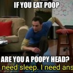 I need answers | IF YOU EAT POOP ARE YOU A POOPY HEAD? | image tagged in i don t need sleep i need answers | made w/ Imgflip meme maker