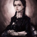 WEDNESDAY ADDAMS INK WASH ART