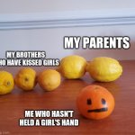 Different from the family | MY BROTHERS WHO HAVE KISSED GIRLS; MY PARENTS; ME WHO HASN'T HELD A GIRL'S HAND | image tagged in different from the family | made w/ Imgflip meme maker