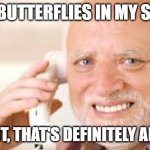 Nervous Excitement | I HAVE BUTTERFLIES IN MY STOMA... NO, WAIT, THAT'S DEFINITELY AN ULCER | image tagged in butterflies,nervous,excited,ulcer,adulting | made w/ Imgflip meme maker