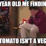7 Year old me | 7 YEAR OLD ME FINDING; OUT A TOMATO ISN'T A VEGTABLE | image tagged in crying gibby | made w/ Imgflip meme maker