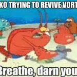 m1ko, leave this to destiny | M1KO TRYING TO REVIVE VORTEX: | image tagged in breathe darn you,memes | made w/ Imgflip meme maker