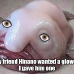 Here ya go, Hinano- | 👁️                   👁️; My friend Hinano wanted a glowup
I gave him one | image tagged in blobfish,hinano | made w/ Imgflip meme maker