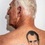 Roger Stone And Nixon | ZIPPY THE PINHEAD CAN'T BE TRUSTED; I AM NOT A CROOK, BUT ^ HE IS! | image tagged in roger stone nixon,roger stone,richard nixon,tattoo,maga | made w/ Imgflip meme maker