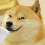 Doge drinking with a smug meme
