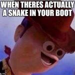 uh oh | WHEN THERES ACTUALLY A SNAKE IN YOUR BOOT | image tagged in derp woody | made w/ Imgflip meme maker