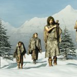 Hunter Gatherers in Animal Skins Snow